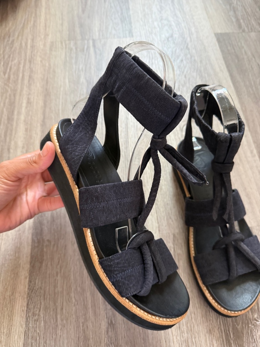 Zero + Maria Cornejo Dark Blue Knot Ankle-Tie Sandals Leather Gladiator 37